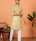 Cotton stripe knee length green kurta and pyjama