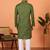 Cotton stripe knee length olive green kurta and pyjama