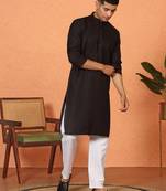 Chikan embroidered cotton rayon black kurta and pyjama