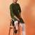 Cotton silk sequenced thread work olive green festive kurta with pyjamas