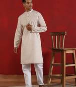 Khadi cotton solid knee length peach kurta and pyjama