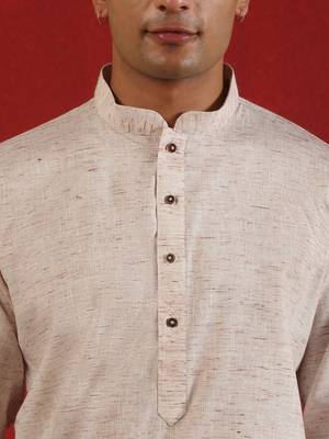 Khadi cotton solid knee length peach kurta and pyjama 2