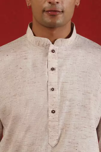Khadi cotton solid knee length peach kurta and pyjama