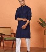 Chikan embroidered cotton rayon navy blue kurta and pyjama
