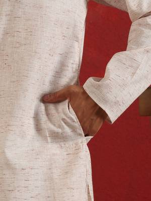 Khadi cotton solid knee length peach kurta and pyjama 5