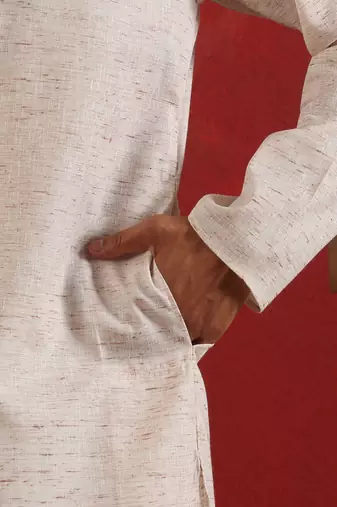 Khadi cotton solid knee length peach kurta and pyjama