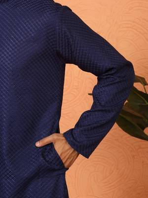Chikan embroidered cotton rayon navy blue kurta and pyjama 5