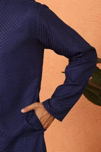 Chikan embroidered cotton rayon navy blue kurta and pyjama