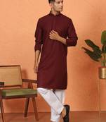 Chikan embroidered cotton rayon maroon kurta and pyjama