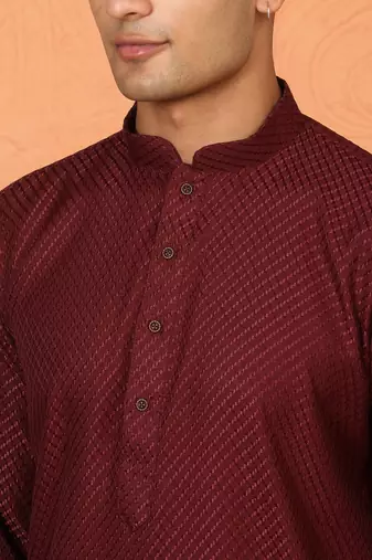 Chikan embroidered cotton rayon maroon kurta and pyjama