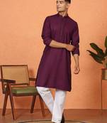 Chikan embroidered cotton rayon purple kurta and pyjama
