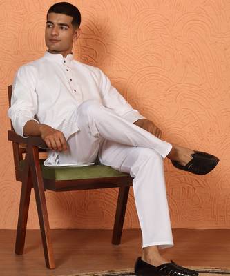 Chikan embroidered cotton rayon white kurta and pyjama 1