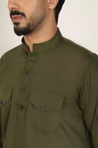 Viscos rayon olive green pathani kurta and pyjamas