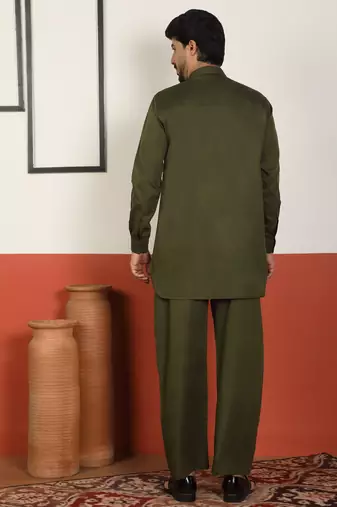 Viscos rayon olive green pathani kurta and pyjamas