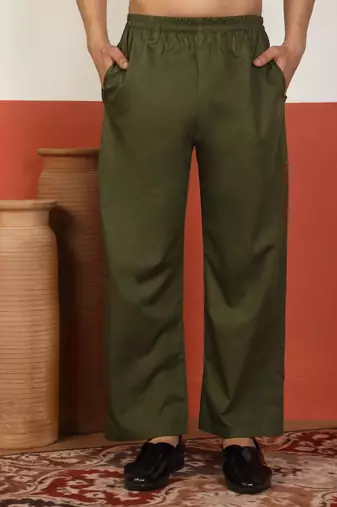 Viscos rayon olive green pathani kurta and pyjamas