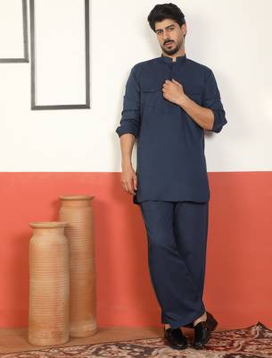 Viscos rayon navy blue pathani kurta and pyjamas 1