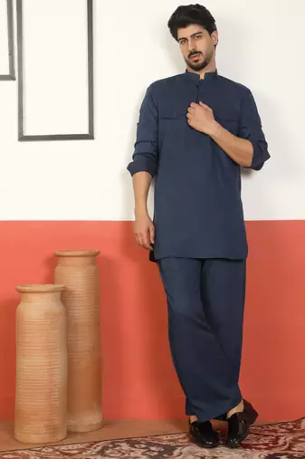 Viscos rayon navy blue pathani kurta and pyjamas