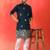 Cotton silk ethnic motifs embroidered navy blue kurta with pyjamas