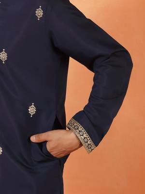 Cotton silk sequenced & embroidered navy blue kurta set with dupatta 5