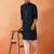 Cotton silk sequenced & embroidered navy blue festive kurta with pyjamas