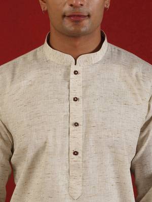 Khadi cotton solid knee length off white kurta and pyjama 2