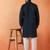 Cotton silk sequenced & embroidered navy blue festive kurta with pyjamas