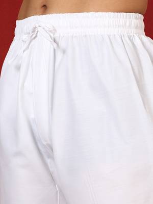 Khadi cotton solid knee length off white kurta and pyjama 4