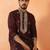 Cotton silk yoke design embroidered wine kurta set with dupatta