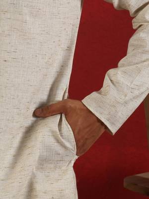 Khadi cotton solid knee length off white kurta and pyjama 5