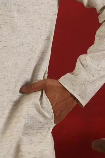 Khadi cotton solid knee length off white kurta and pyjama
