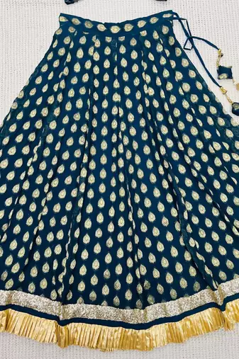 TEAL-BLUE BANARASI viscose LEHENGA CHOLI WITH DUPATTA