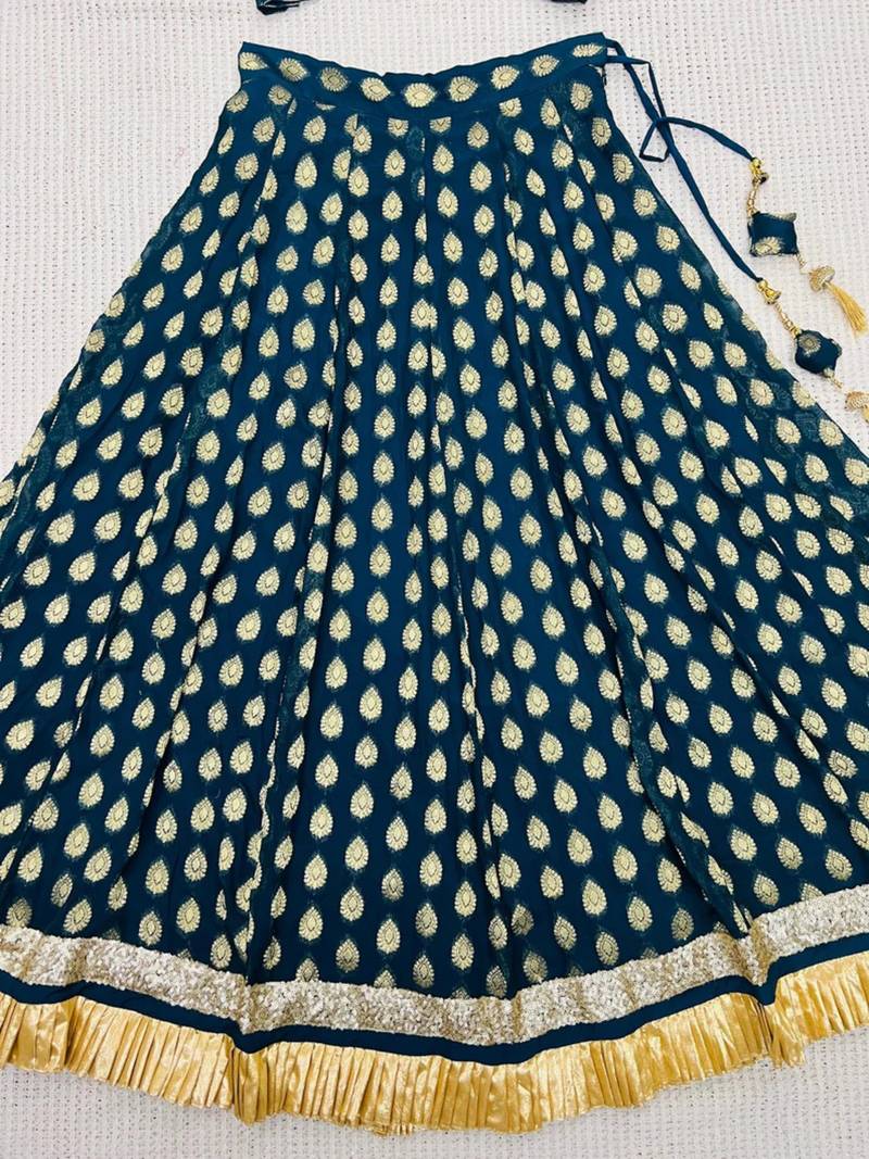 TEAL-BLUE BANARASI viscose LEHENGA CHOLI WITH DUPATTA