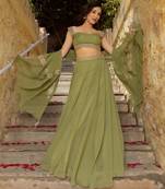 Pista Green Umbrella Cut Lehenga Choli for Wedding Functions For Women's
