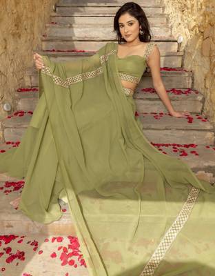 Pista Green Umbrella Cut Lehenga Choli for Wedding Functions For Women's 4