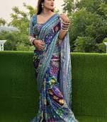 Colourblocked mirror work designer bandhani saree