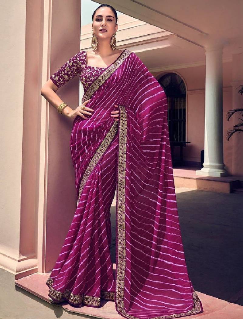 Leheriya zari pure georgette handloom bandhani saree