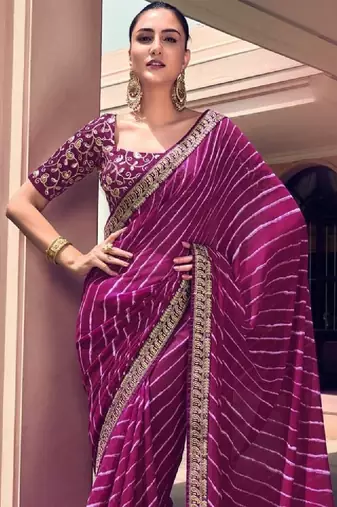 Leheriya zari pure georgette handloom bandhani saree