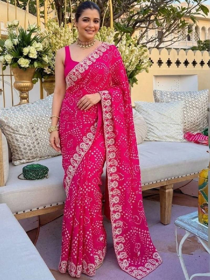 Bandhani embroidered pure georgette bandhani saree