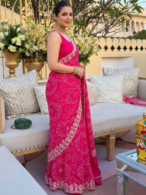 Bandhani embroidered pure georgette bandhani saree 2