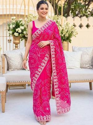 Bandhani embroidered pure georgette bandhani saree 4