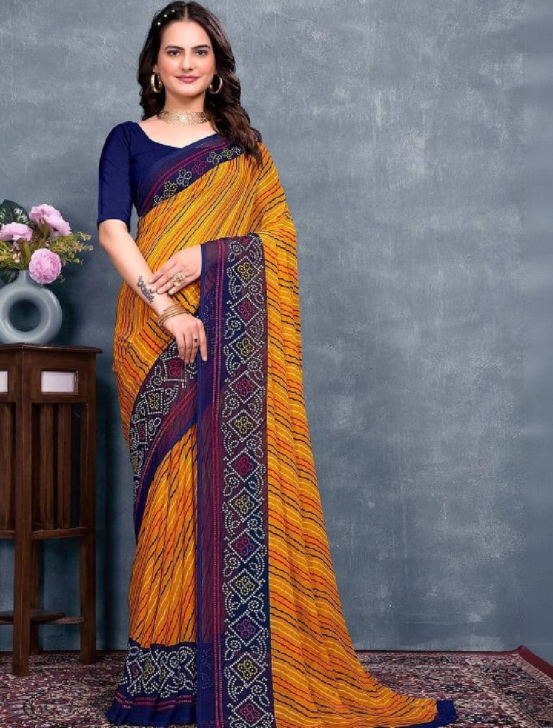Leheriya pure georgette bandhani saree