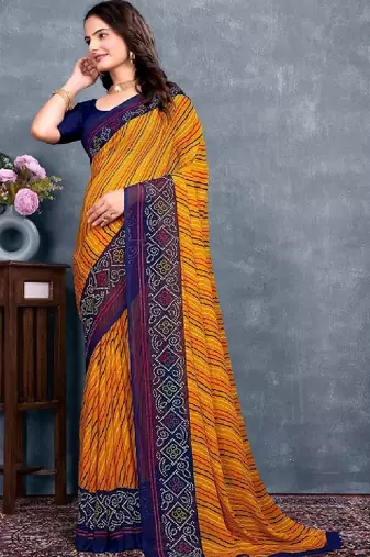 Leheriya pure georgette bandhani saree