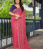 Floral zari pure georgette heavy work bandhani saree