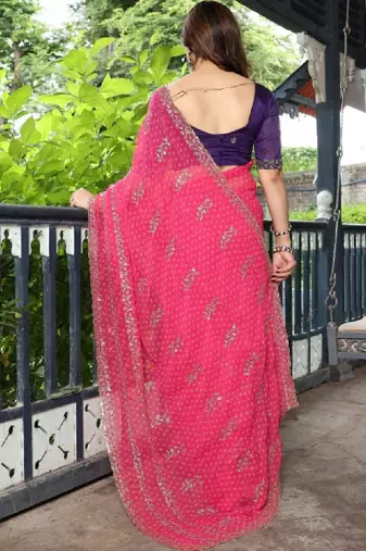 Floral zari pure georgette heavy work bandhani saree