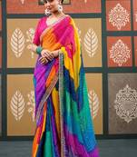 Tie and dye embroidered pure chiffon designer bandhani saree