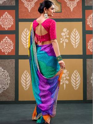 Tie and dye embroidered pure chiffon designer bandhani saree 3