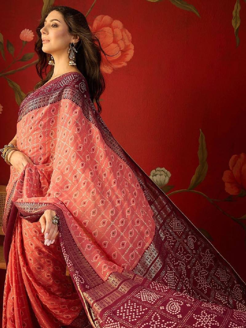 Bandhani poly georgette bandhani saree