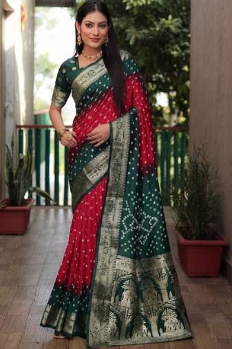 Bandhani zari silk blend heavy work bandhani saree