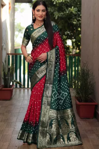 Bandhani zari silk blend heavy work bandhani saree