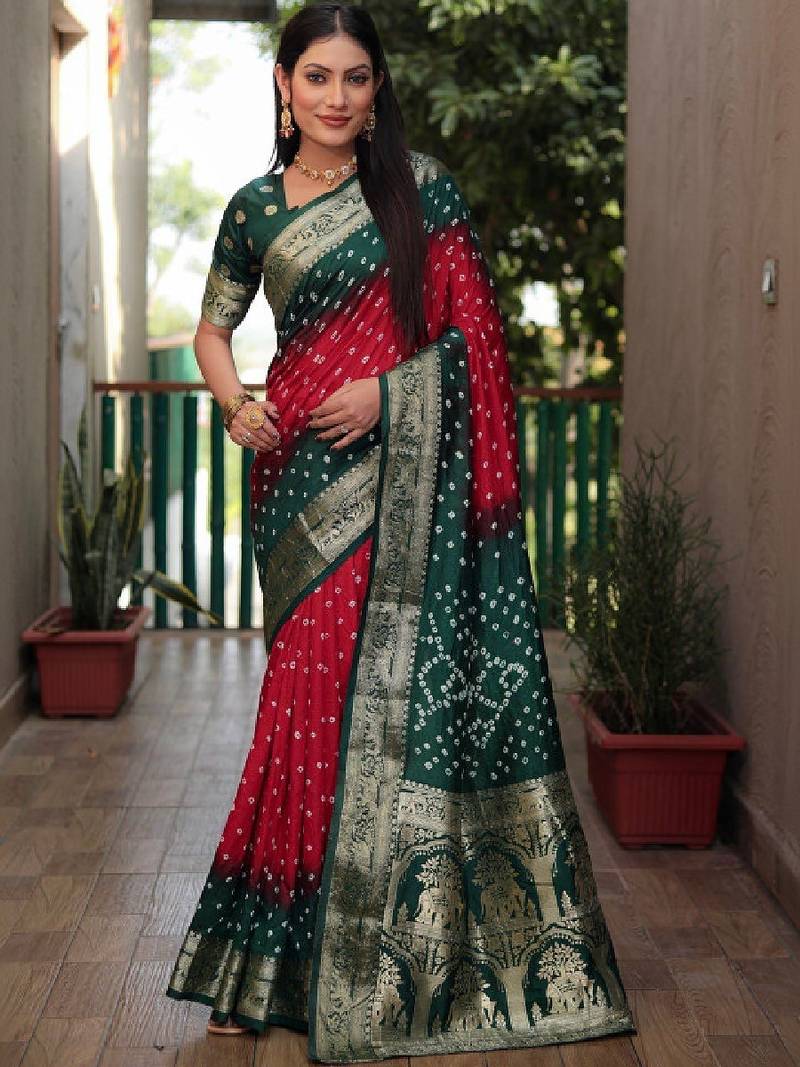 Bandhani zari silk blend heavy work bandhani saree